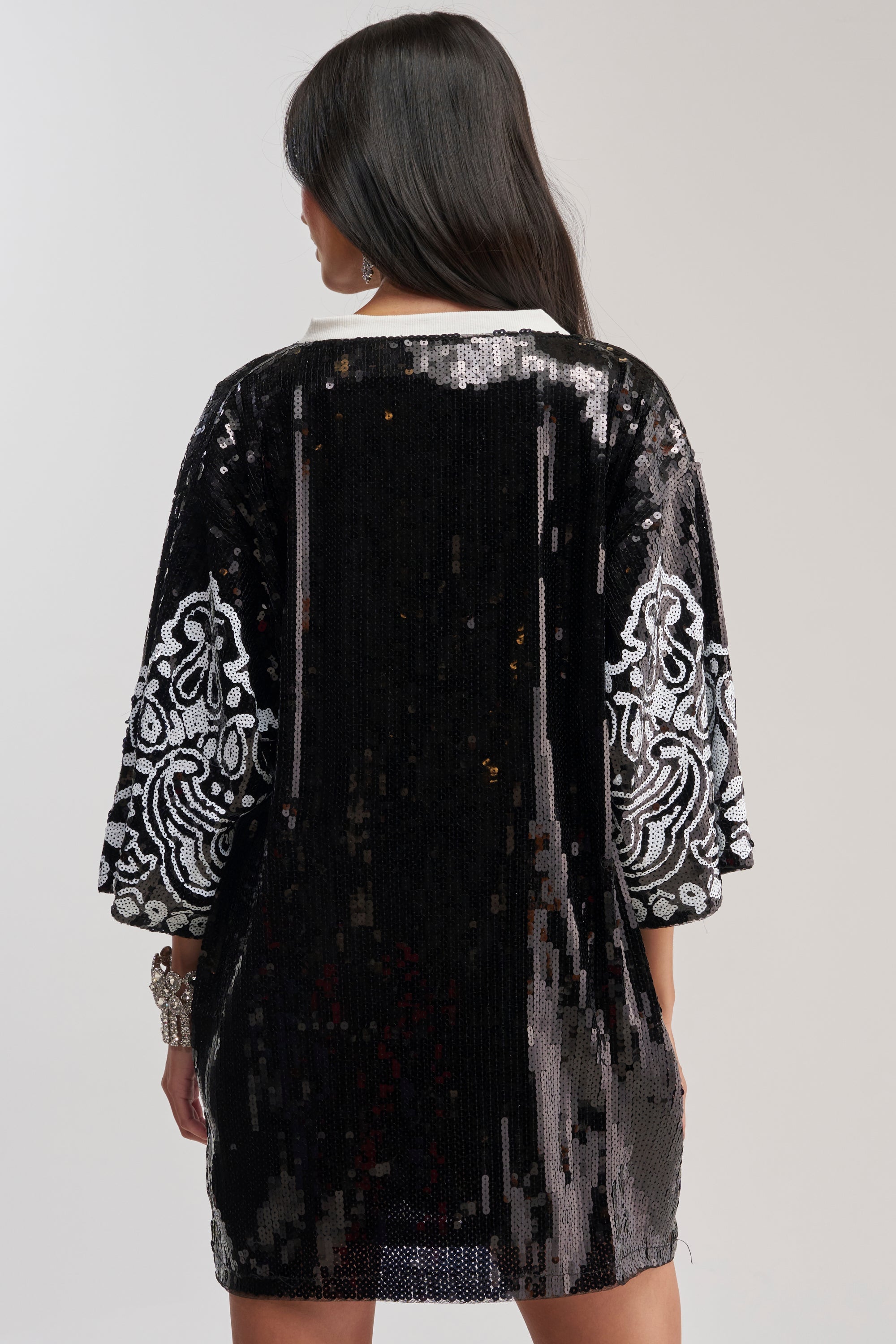 BOUJEE BANDANA SEQUIN MINI DRESS IN BLACK