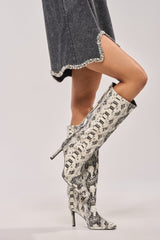 AZALEA WANG BARELY WHITE SNAKE STILETTO BOOT