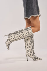 AZALEA WANG BARELY WHITE SNAKE STILETTO BOOT