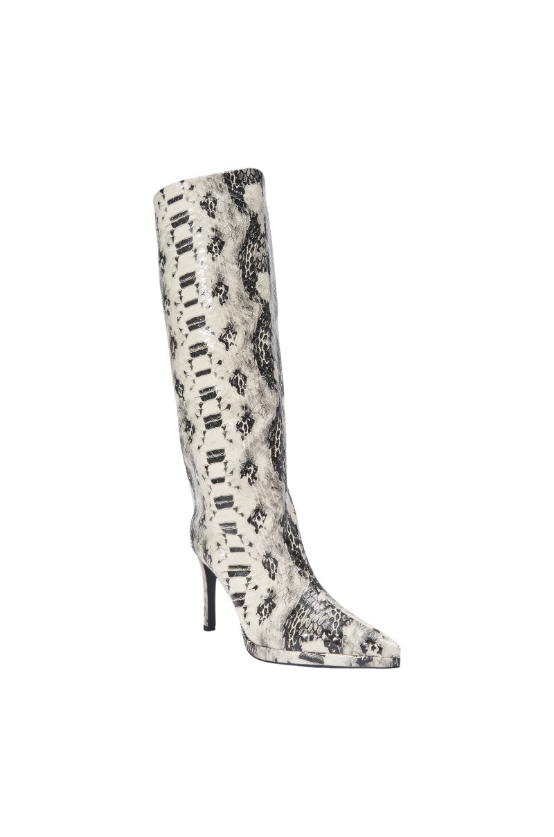 AZALEA WANG BARELY WHITE SNAKE STILETTO BOOT