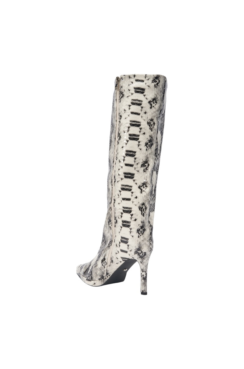 AZALEA WANG BARELY WHITE SNAKE STILETTO BOOT