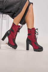 AZALEA WANG BARRINGTON BURGUNDY COLOR BLOCKED SPORTY CHUNKY BOOTIE