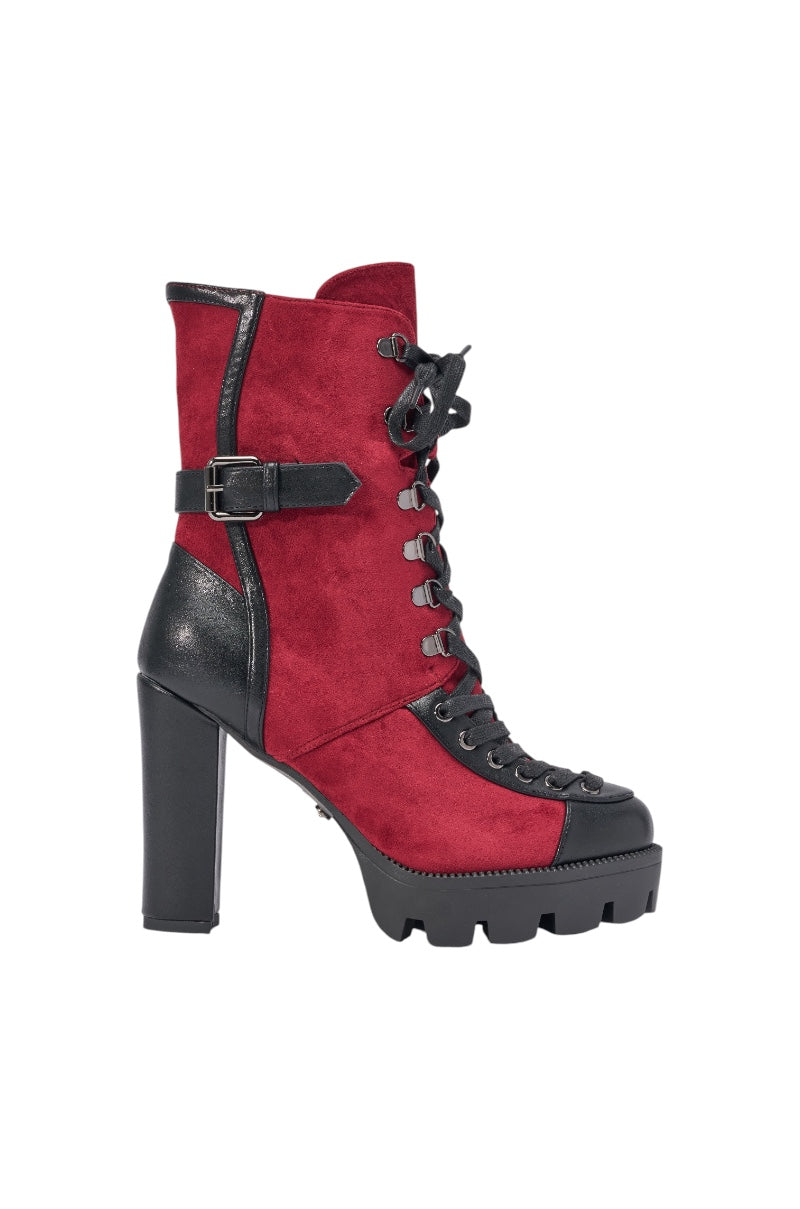 AZALEA WANG BARRINGTON BURGUNDY COLOR BLOCKED SPORTY CHUNKY BOOTIE