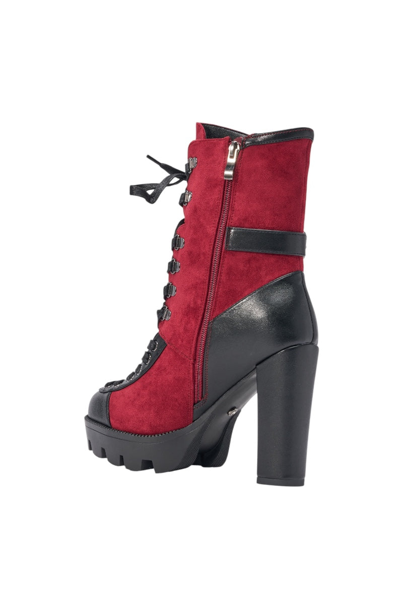 AZALEA WANG BARRINGTON BURGUNDY COLOR BLOCKED SPORTY CHUNKY BOOTIE