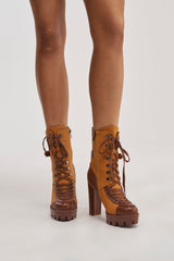 AZALEA WANG BARRINGTON TAN COLOR BLOCKED SPORTY CHUNKY BOOTIE