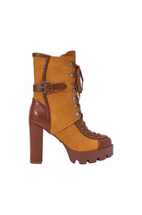 AZALEA WANG BARRINGTON TAN COLOR BLOCKED SPORTY CHUNKY BOOTIE