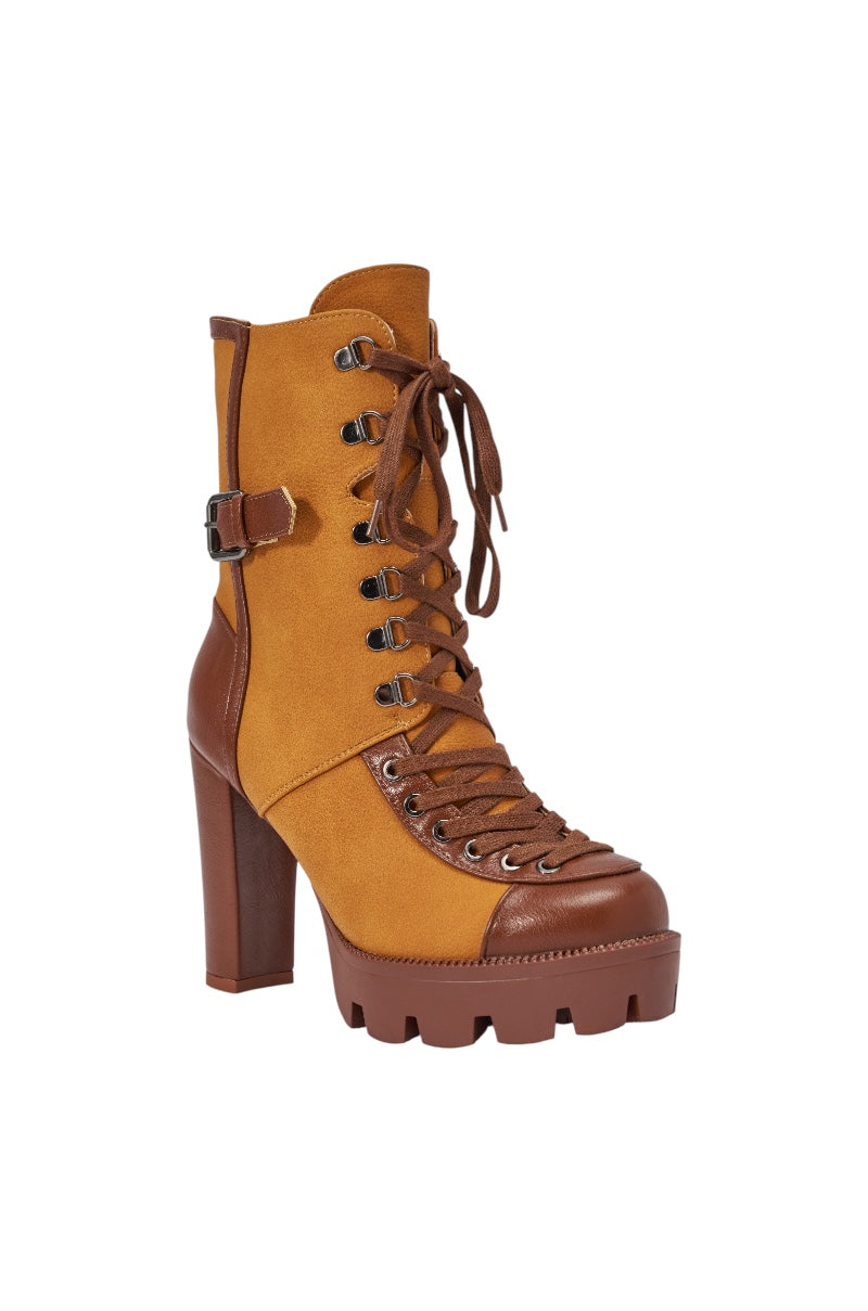 AZALEA WANG BARRINGTON TAN COLOR BLOCKED SPORTY CHUNKY BOOTIE