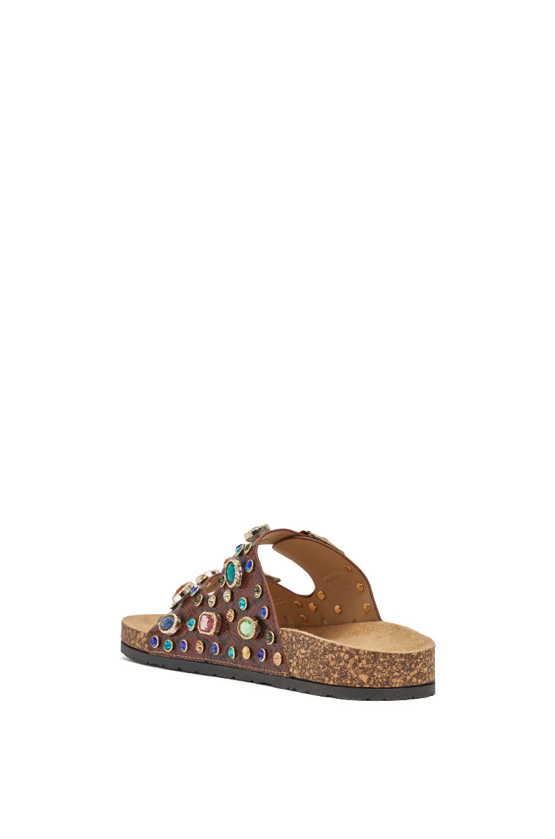 AKIRA BAYLEAVES BROWN SNAKE EMBELLISHED FLAT SLIP ON SANDAL