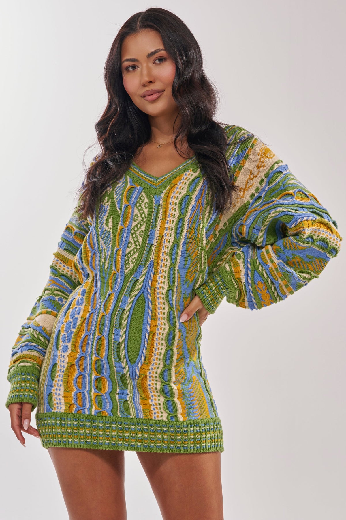 FEELIN COZY V-NECK SWEATER DRESS