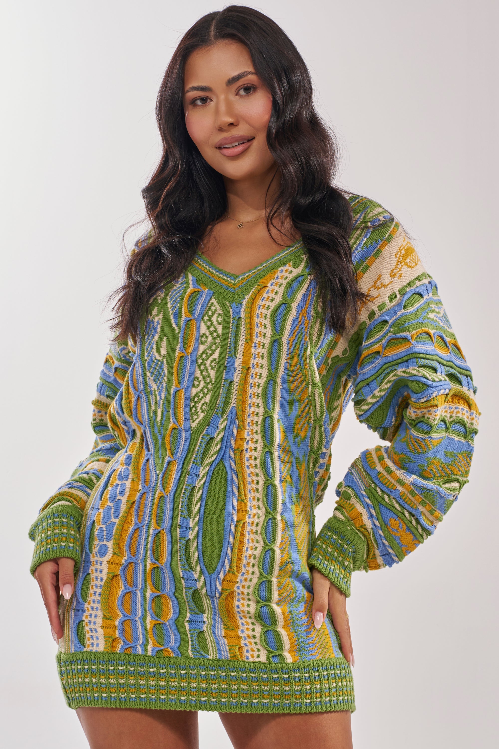 FEELIN COZY V-NECK SWEATER DRESS