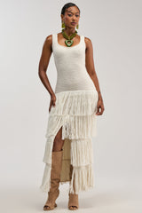 ROGUE HEART KNIT FRINGE MAXI DRESS