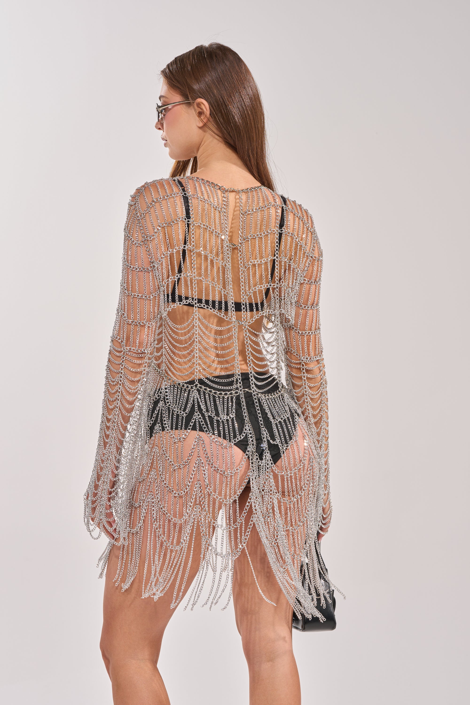 BACKSTAGE PASS METAL BODY CHAIN MINI DRESS