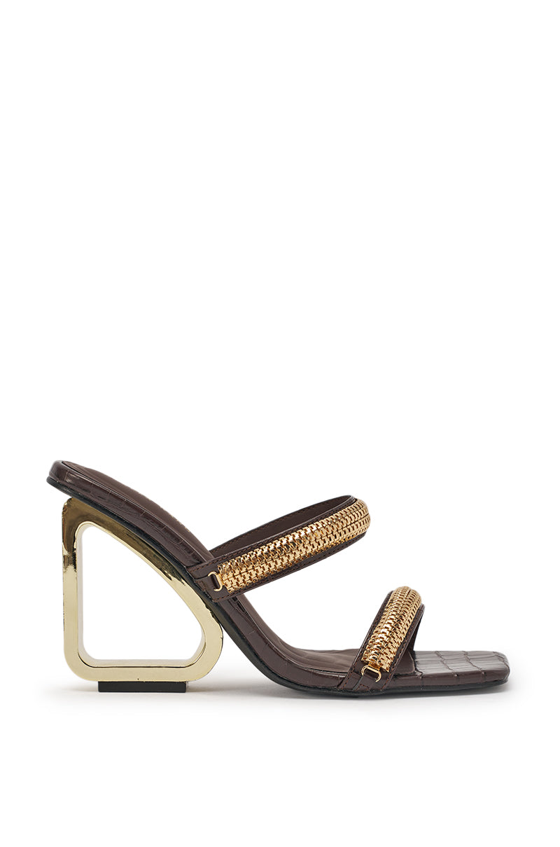 AZALEA WANG BESSIE CHOCOLATE CROC GOLD EMBELLISHED WEDGE SANDAL
