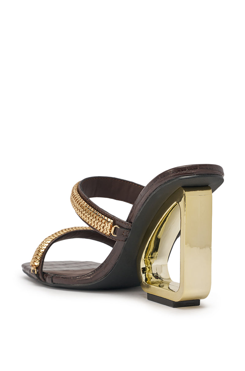 AZALEA WANG BESSIE CHOCOLATE CROC GOLD EMBELLISHED WEDGE SANDAL