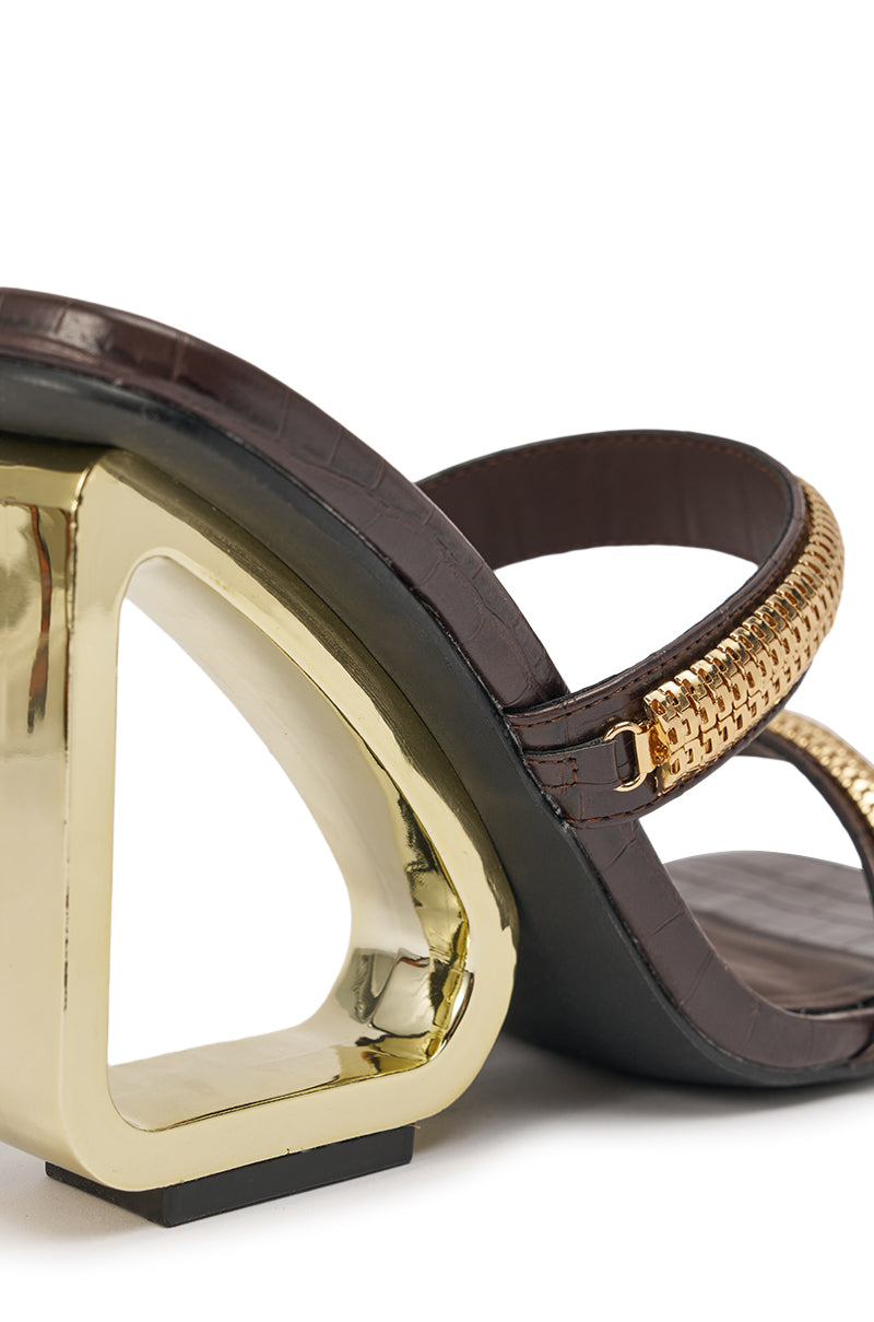 AZALEA WANG BESSIE CHOCOLATE CROC GOLD EMBELLISHED WEDGE SANDAL