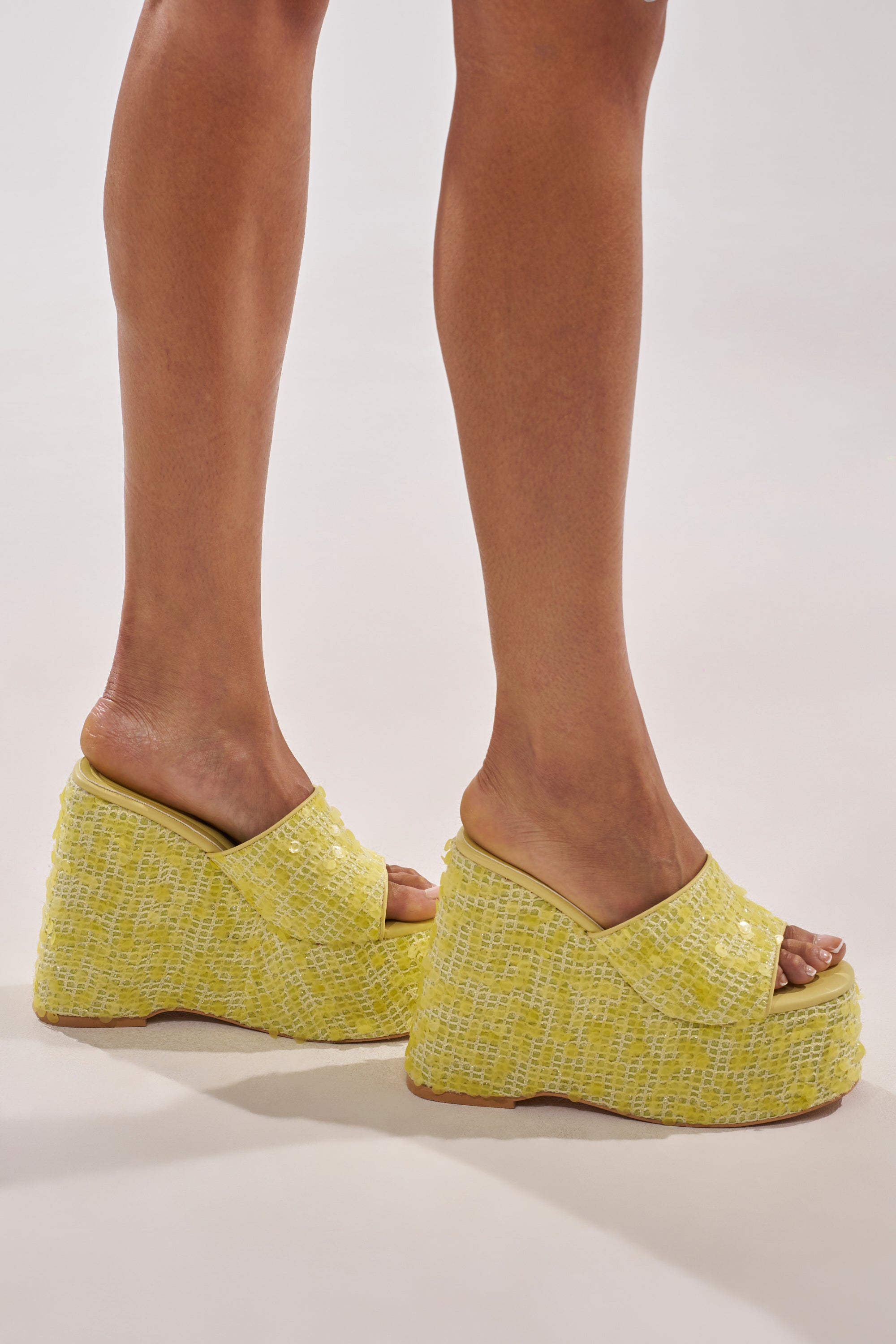 AZALEA WANG BETSEY YELLOW SEQUIN RAFFIA WEDGE