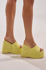 AZALEA WANG BETSEY YELLOW SEQUIN RAFFIA WEDGE