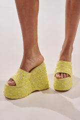 AZALEA WANG BETSEY YELLOW SEQUIN RAFFIA WEDGE