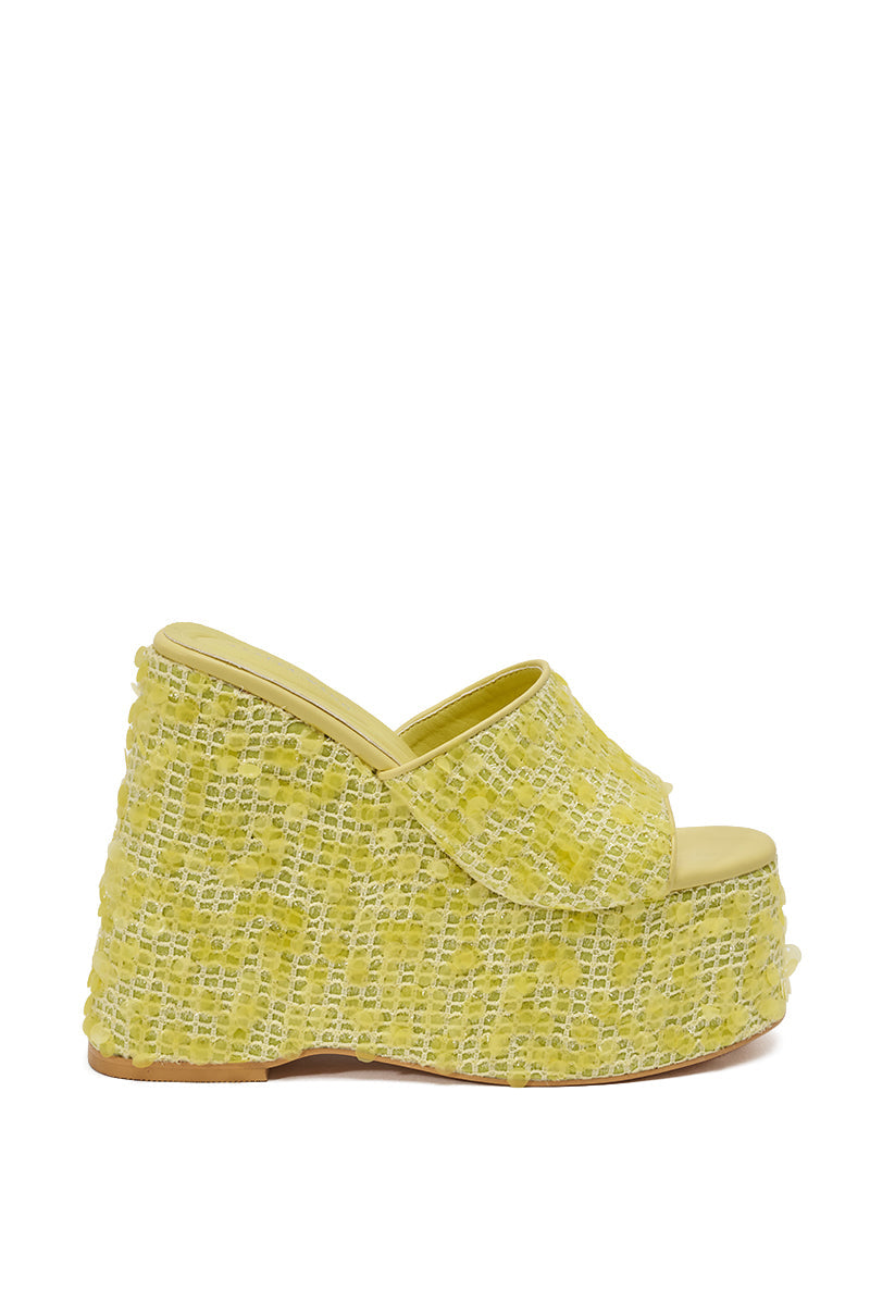 AZALEA WANG BETSEY YELLOW SEQUIN RAFFIA WEDGE