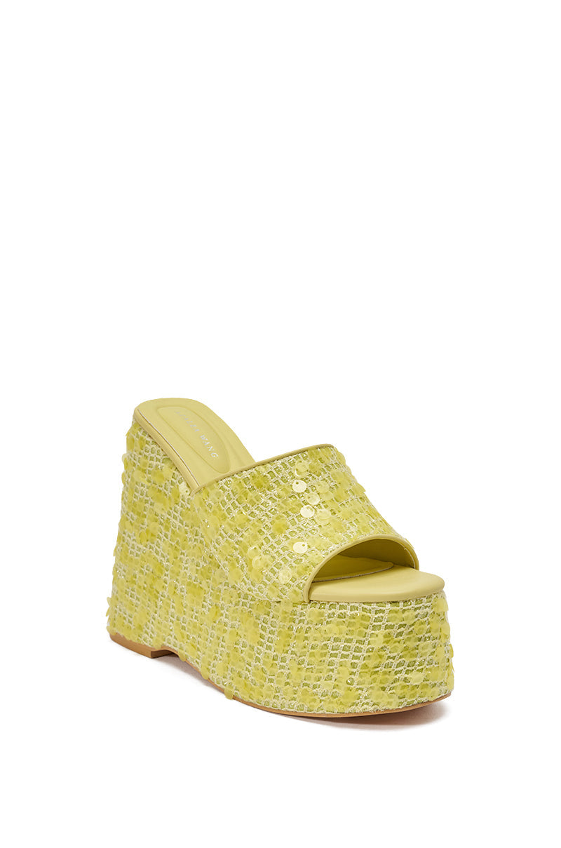 AZALEA WANG BETSEY YELLOW SEQUIN RAFFIA WEDGE