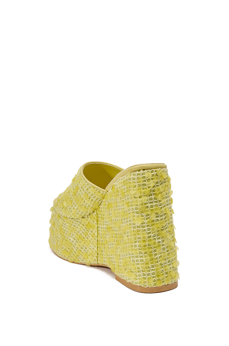 AZALEA WANG BETSEY YELLOW SEQUIN RAFFIA WEDGE