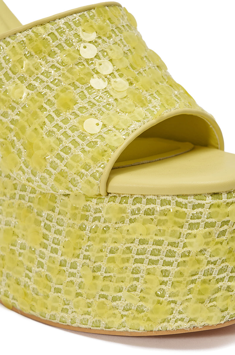 AZALEA WANG BETSEY YELLOW SEQUIN RAFFIA WEDGE
