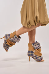 AZALEA WANG BIRD SONG TAUPE PLAID MULTI OPEN TOE BOOTIE