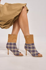 AZALEA WANG BIRD SONG TAUPE PLAID MULTI OPEN TOE BOOTIE