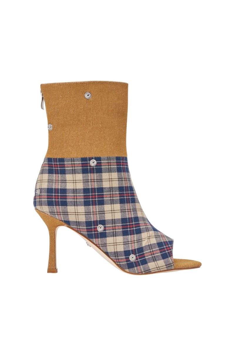 AZALEA WANG BIRD SONG TAUPE PLAID MULTI OPEN TOE BOOTIE