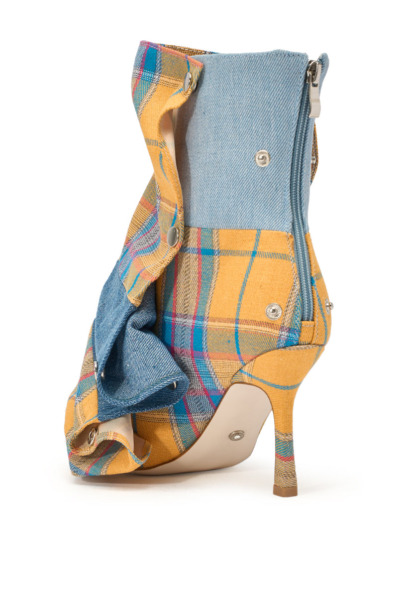 AZALEA WANG BIRDSONG YELLOW PLAID SNAP BOOTIE