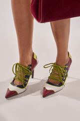 AZALEA WANG BLITZ MULTI COLOR LACE UP STILETTO PUMP