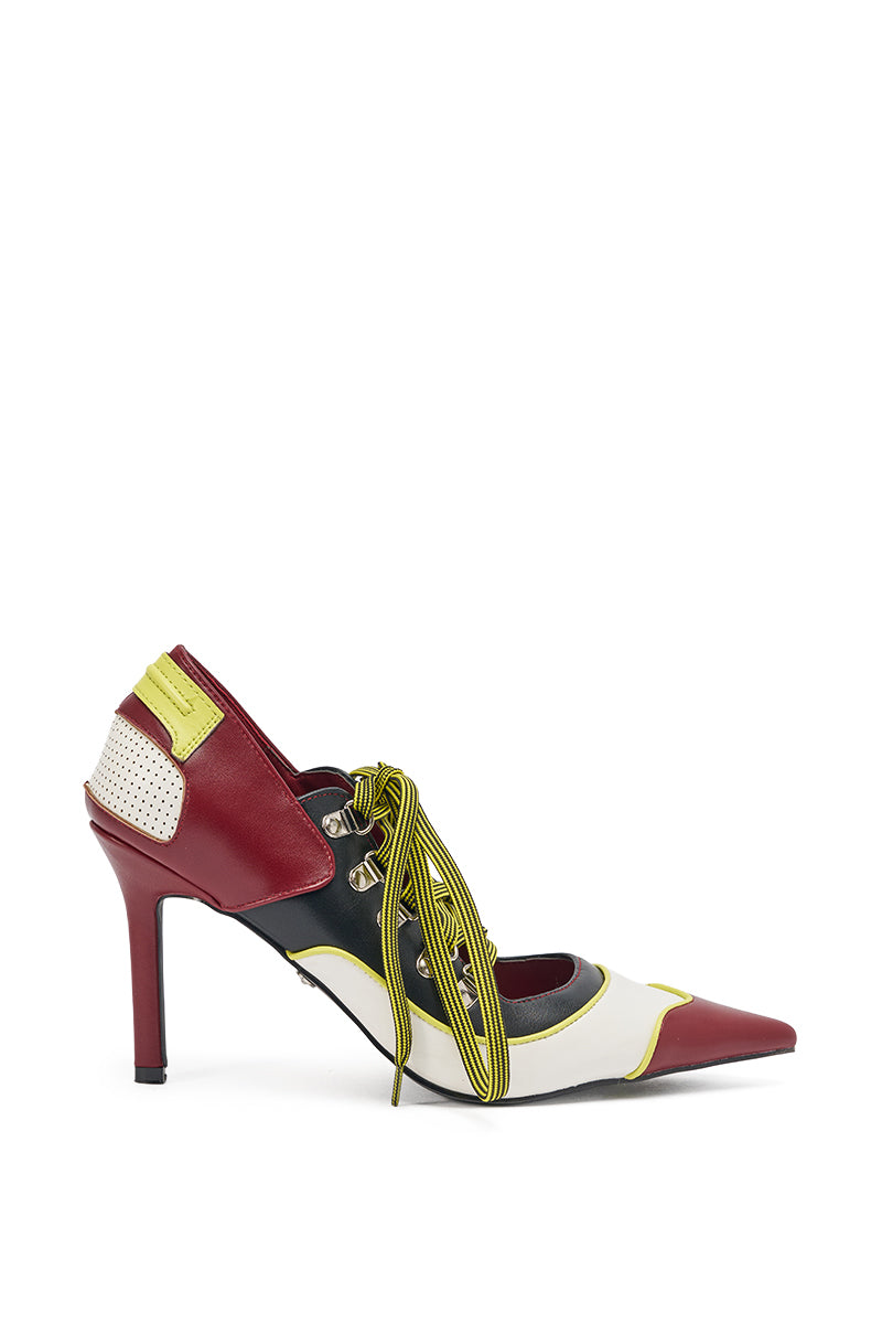 AZALEA WANG BLITZ MULTI COLOR LACE UP STILETTO PUMP