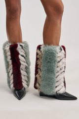 AZALEA WANG BRIASH BLUE MULTI FUR HIDDEN WEDGE BOOTIE