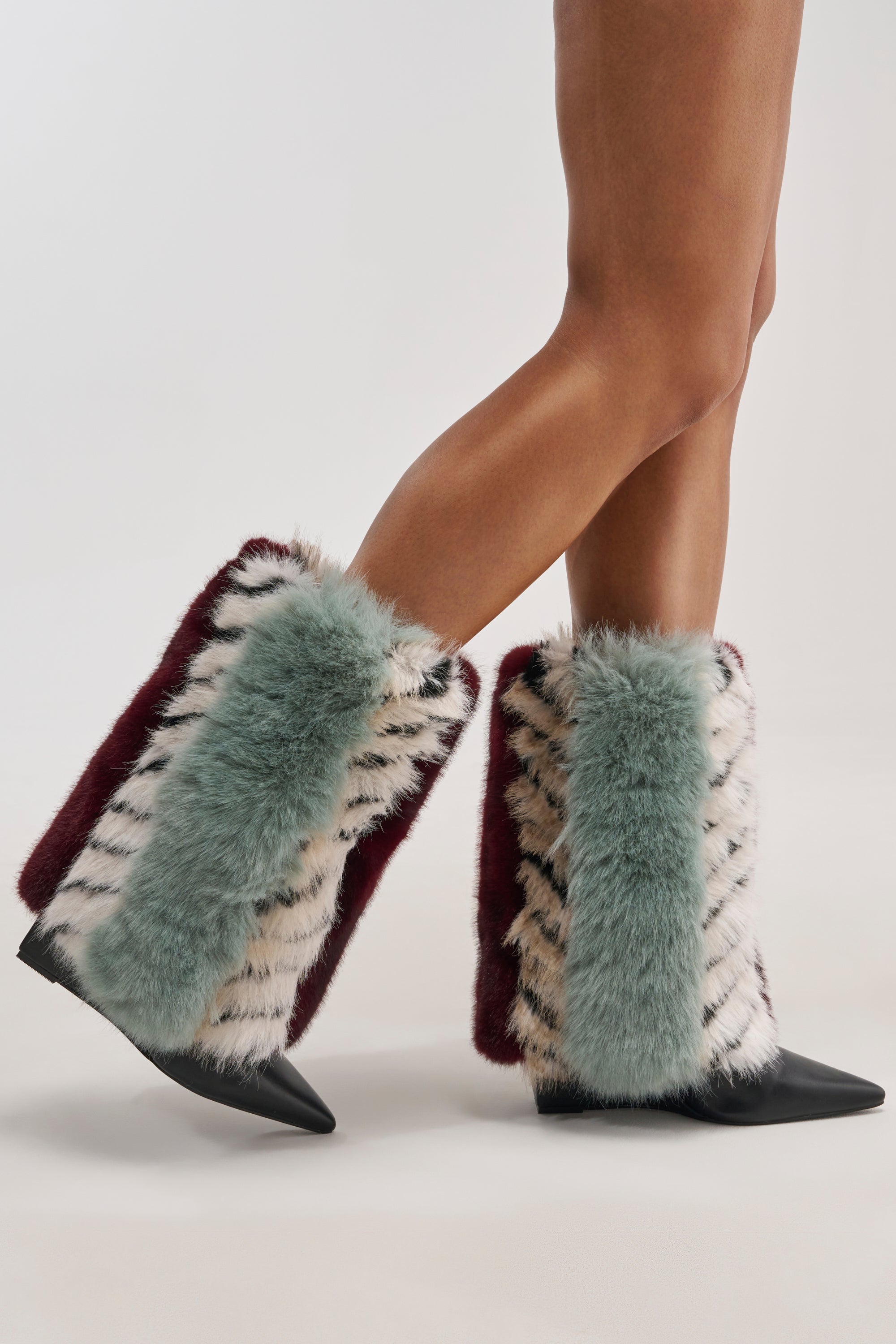 AZALEA WANG BRIASH BLUE MULTI FUR HIDDEN WEDGE BOOTIE