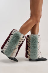 AZALEA WANG BRIASH BLUE MULTI FUR HIDDEN WEDGE BOOTIE