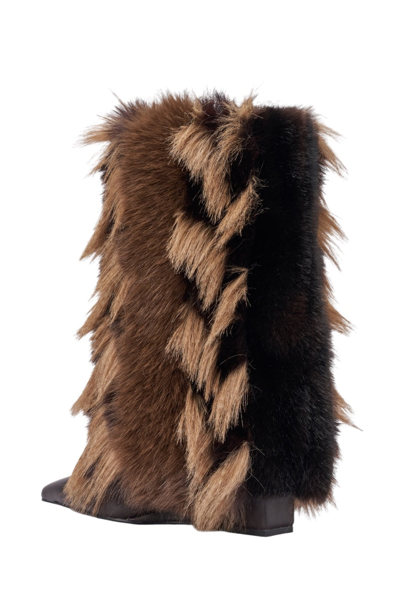 AZALEA WANG BRIASH ESPRESSO FUR WEDGE BOOTIE