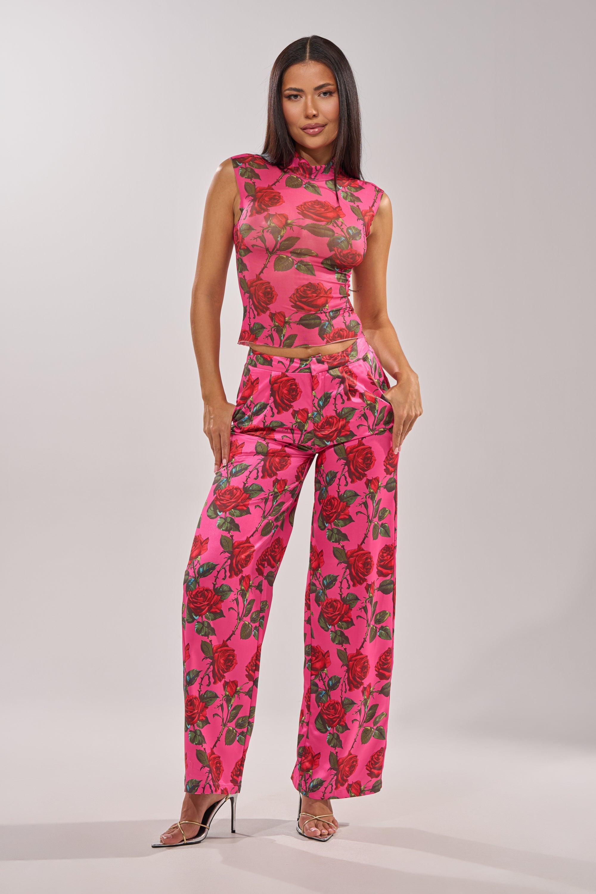 DOZEN ROSES SATIN PANT IN FUCHSIA