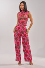 DOZEN ROSES SATIN PANT IN FUCHSIA