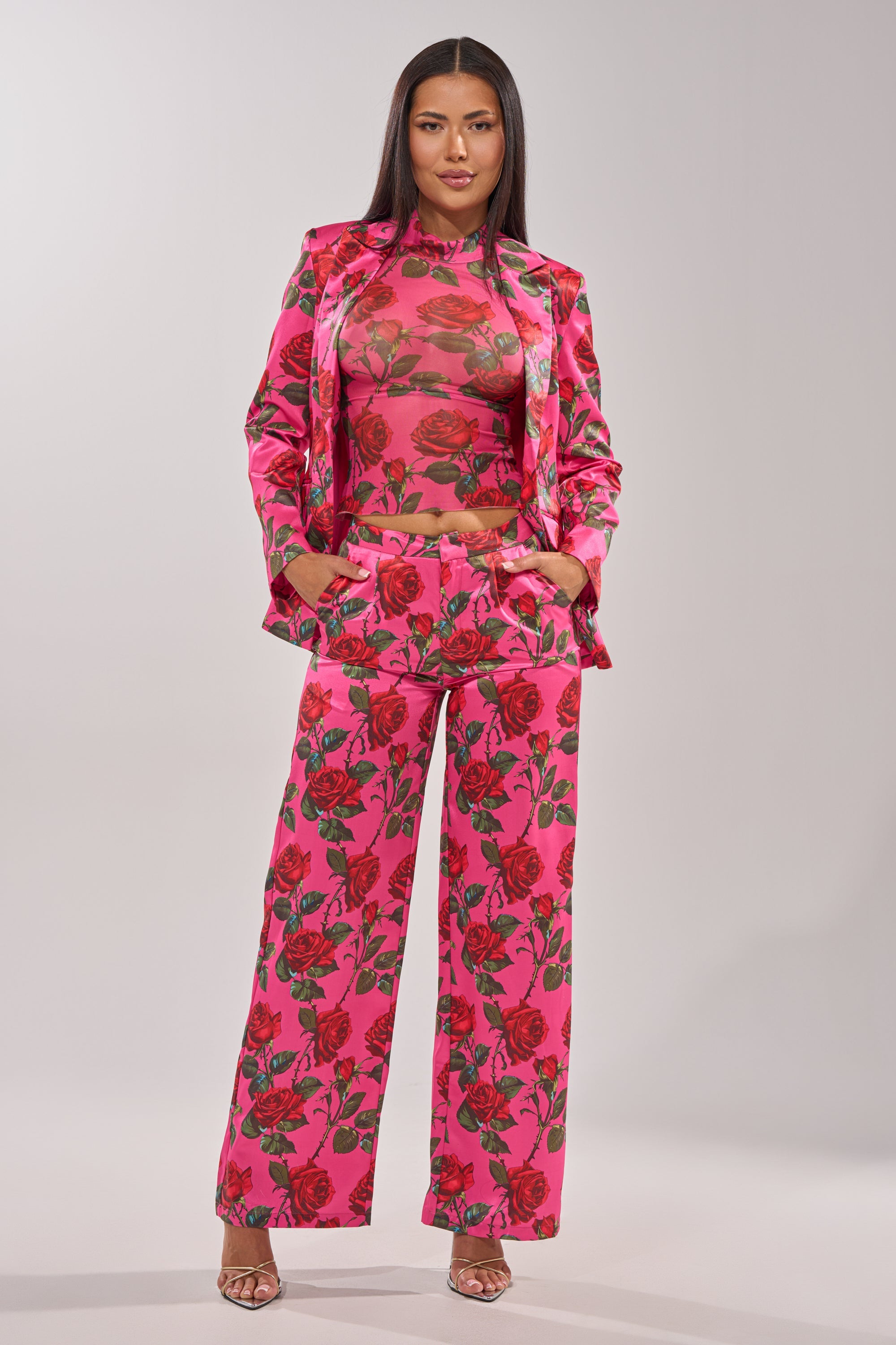 DOZEN ROSES SATIN PANT IN FUCHSIA