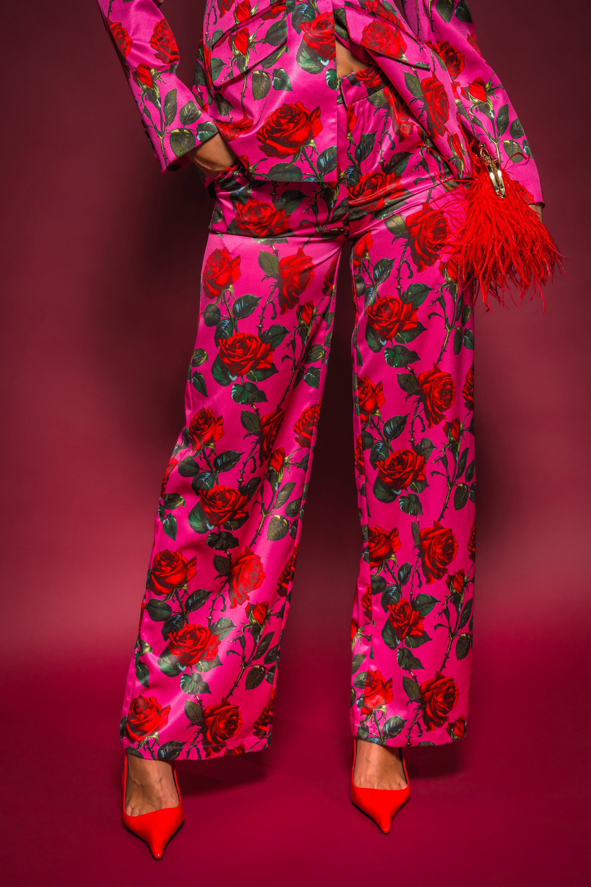 DOZEN ROSES SATIN PANT IN FUCHSIA
