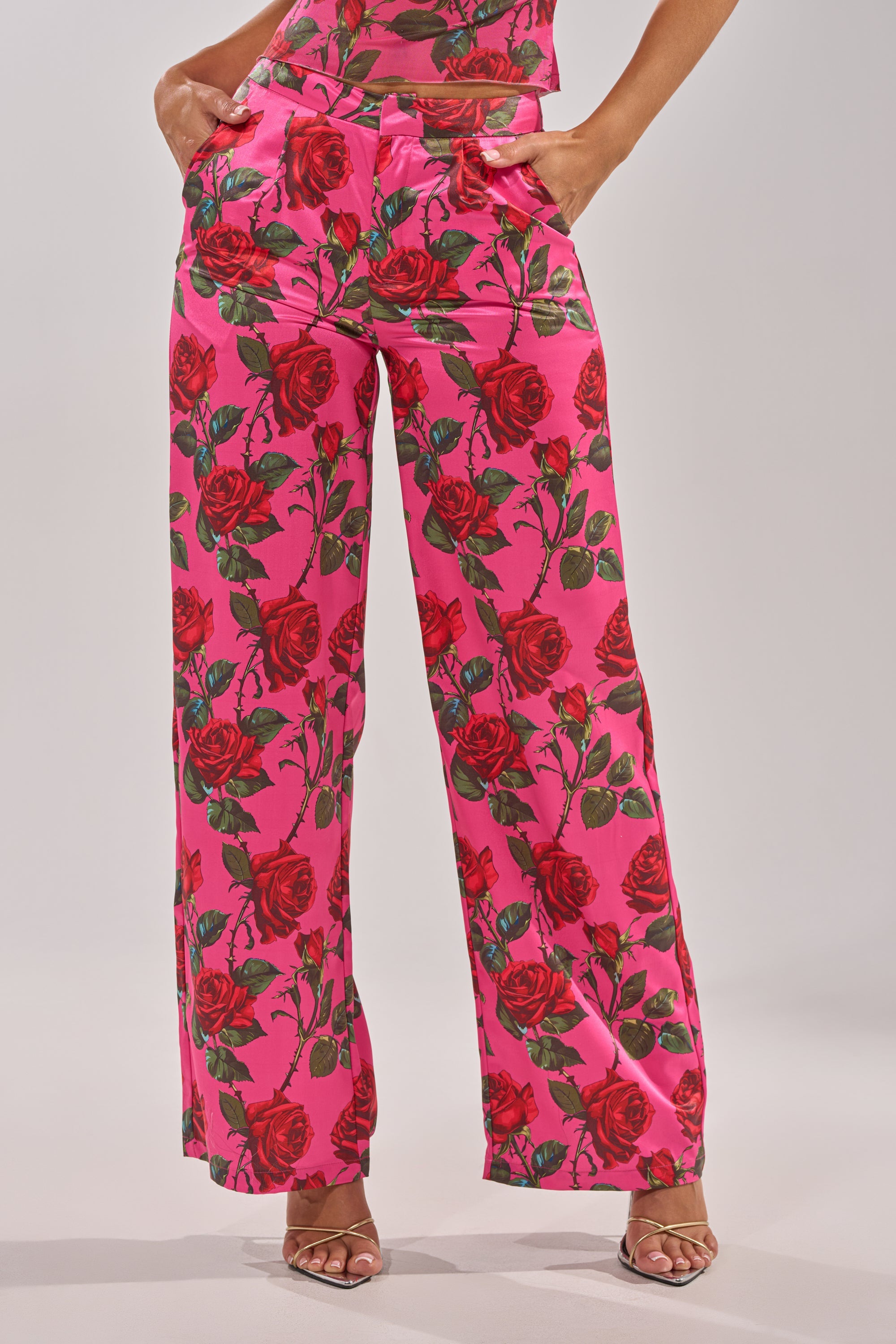 DOZEN ROSES SATIN PANT IN FUCHSIA
