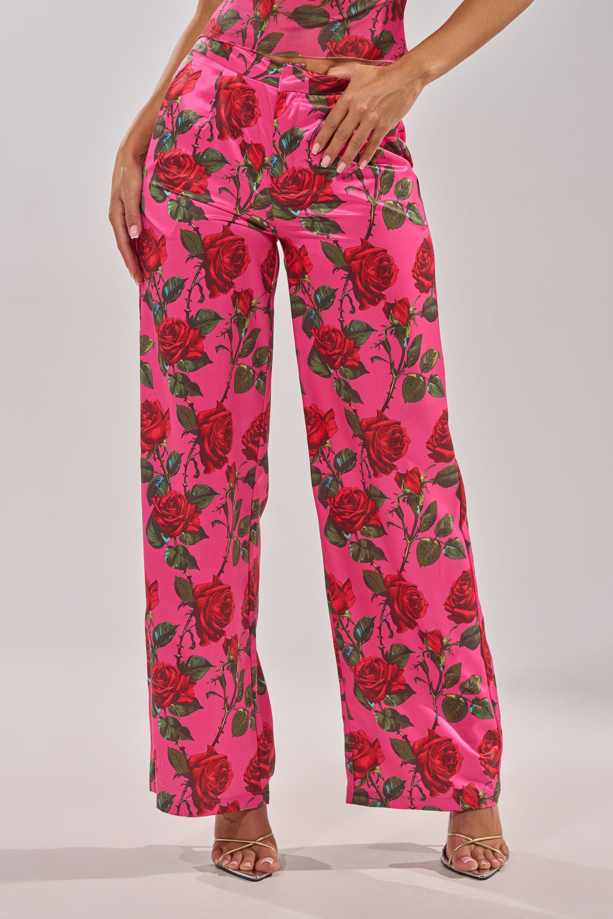 DOZEN ROSES SATIN PANT IN FUCHSIA