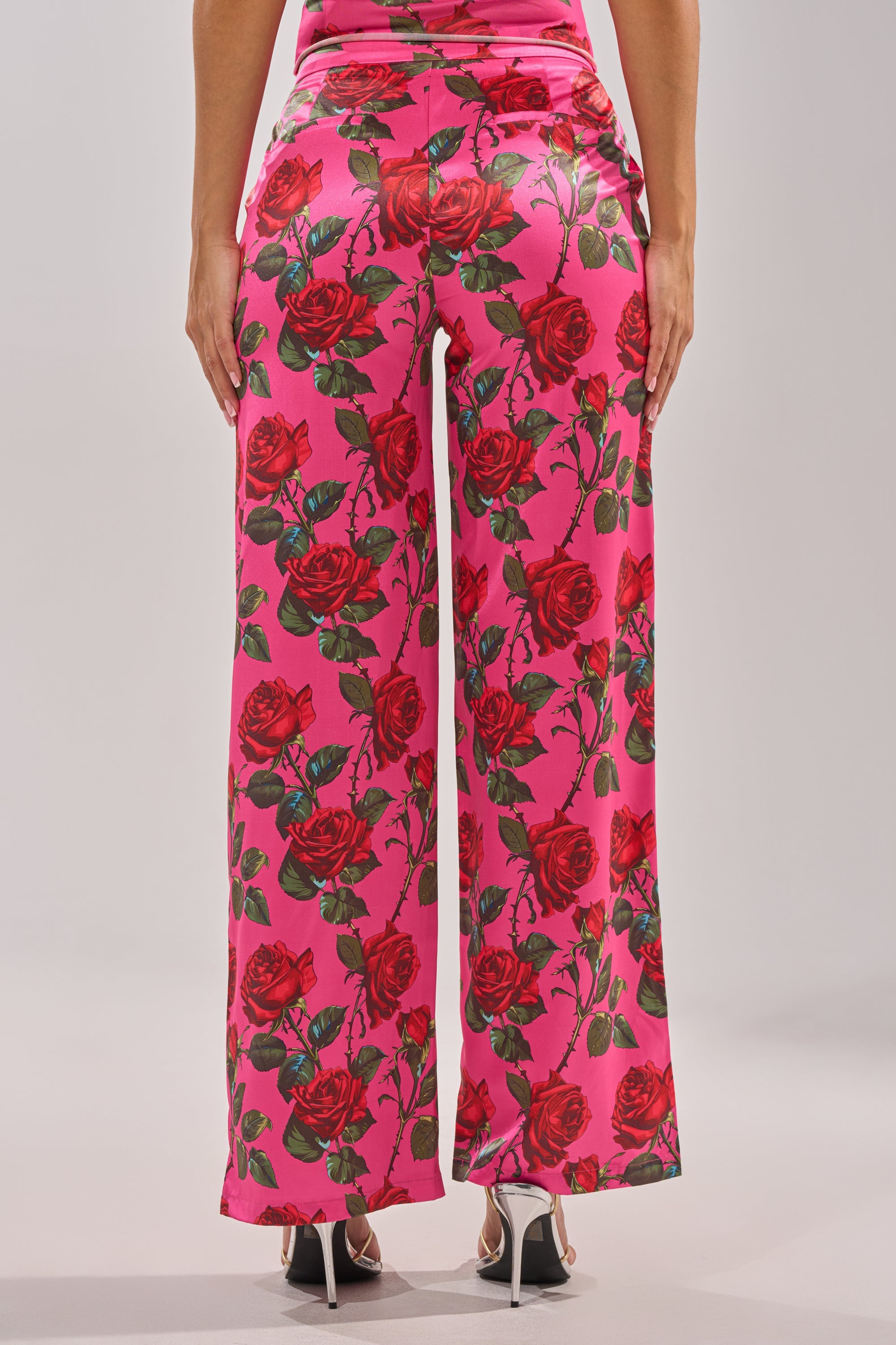 DOZEN ROSES SATIN PANT IN FUCHSIA