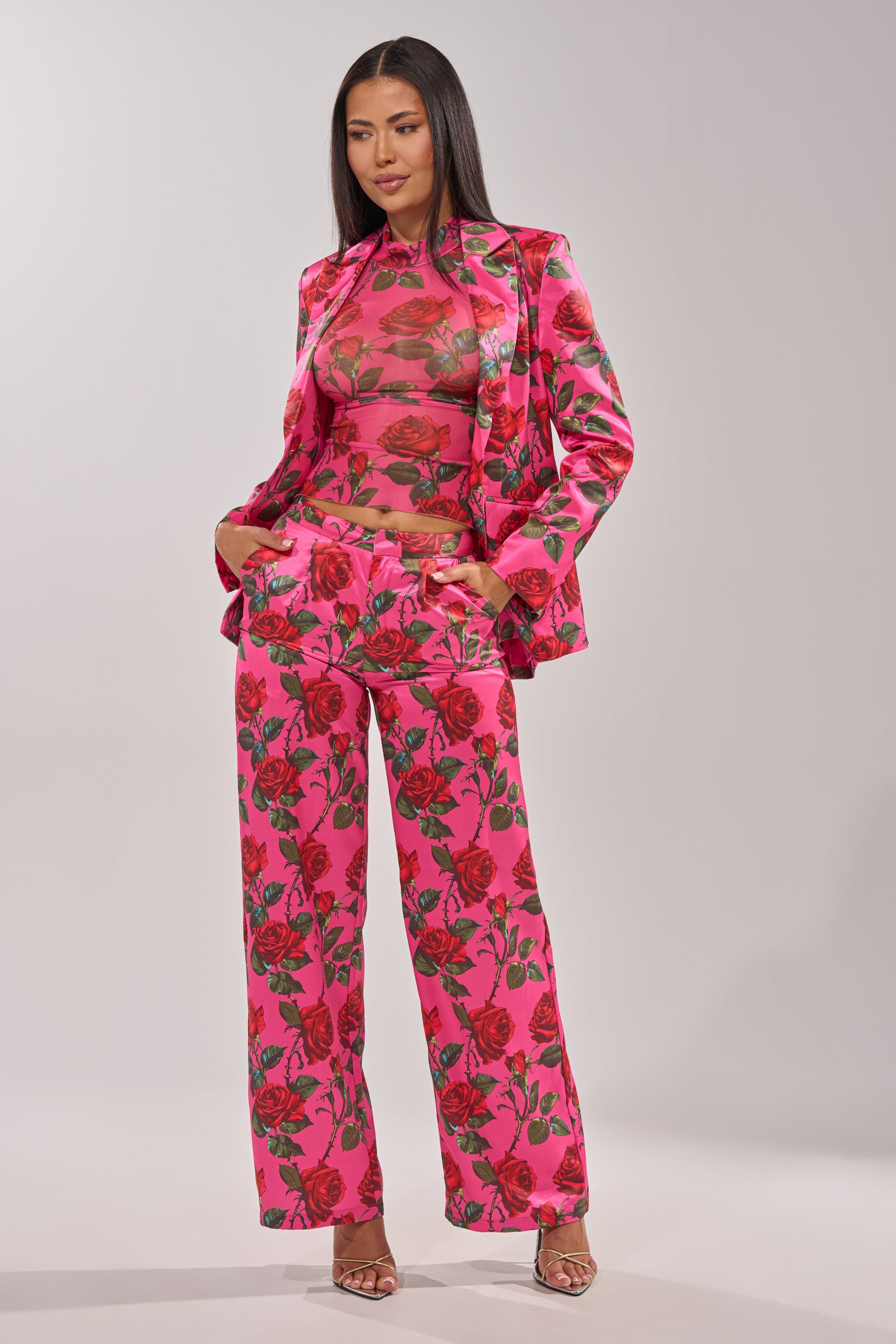 DOZEN ROSES SATIN PANT IN FUCHSIA
