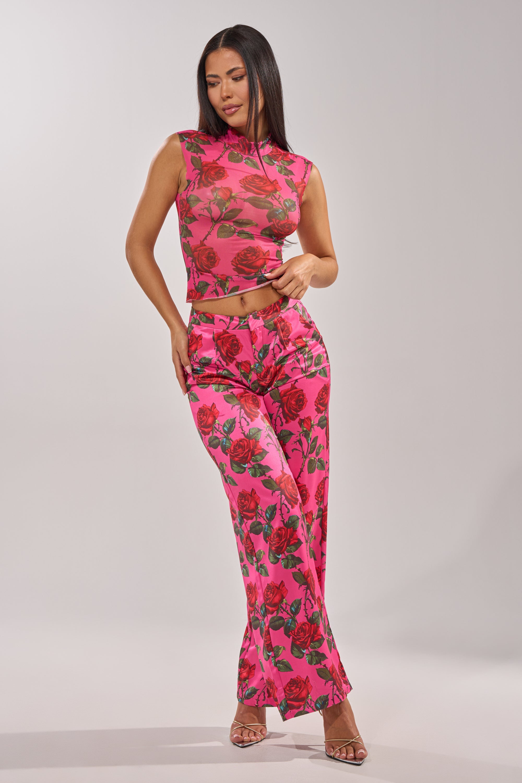 DOZEN ROSES SATIN PANT IN FUCHSIA