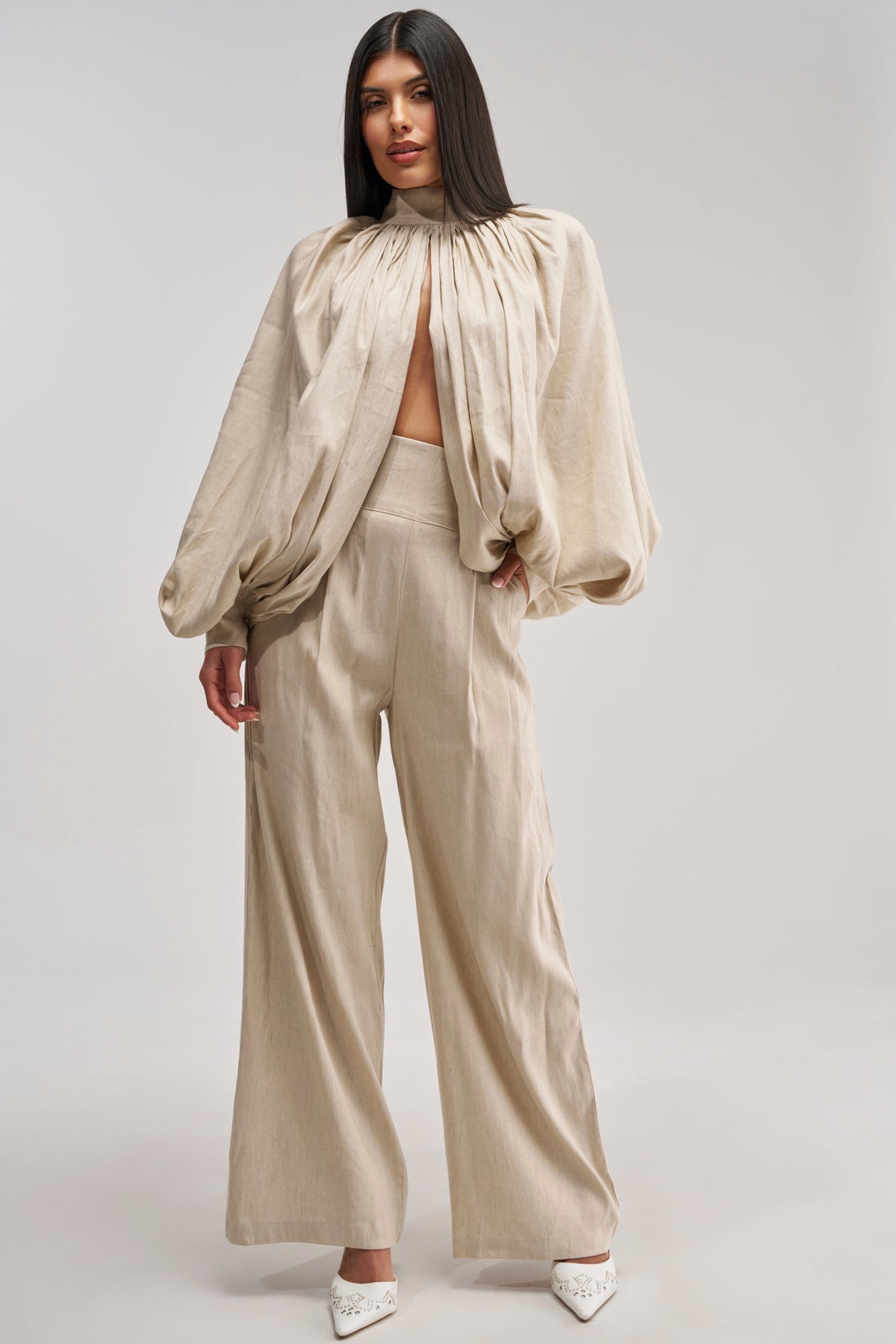 MASTERPIECE WIDE LEG PALAZZO PANT IN LINEN