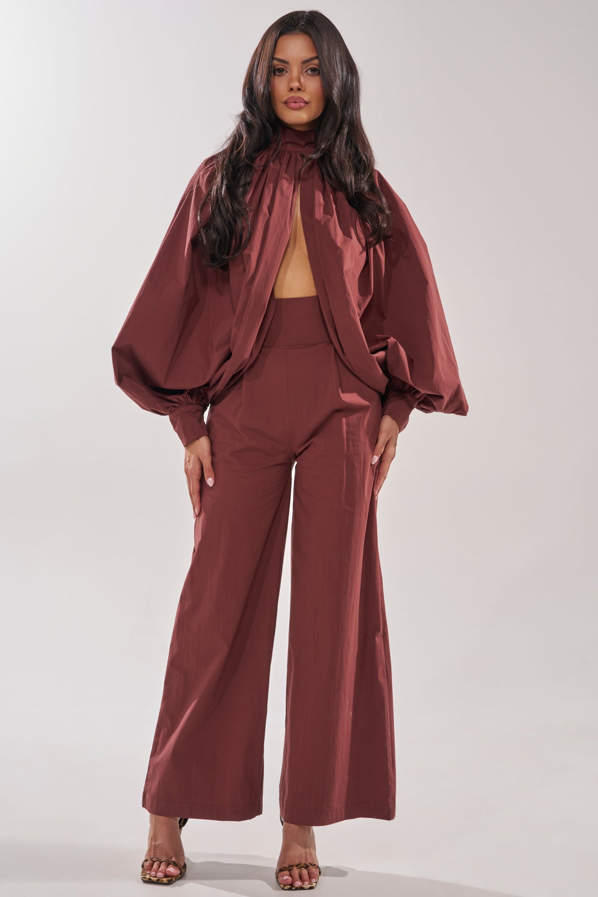 GOLD COAST WIDE LEG PALAZZO PANT IN BROWN
