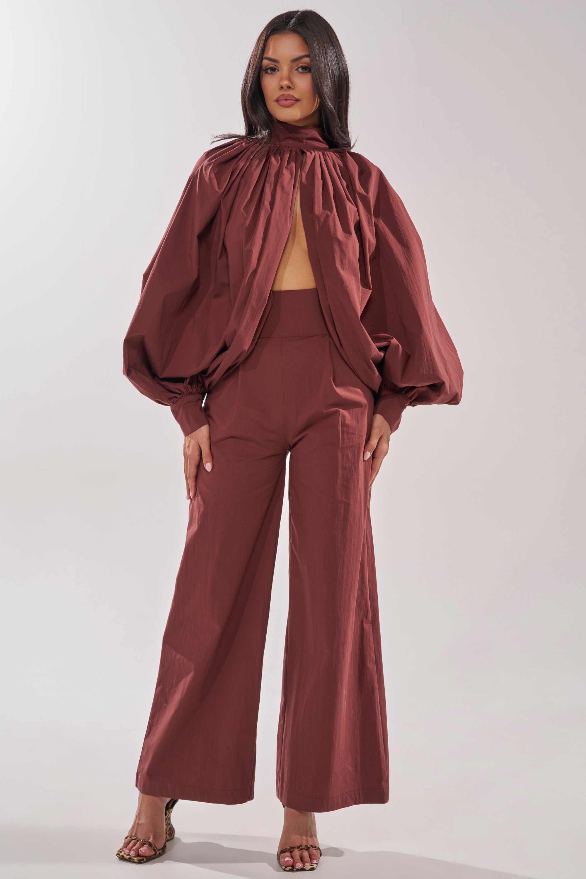 GOLD COAST WIDE LEG PALAZZO PANT IN BROWN
