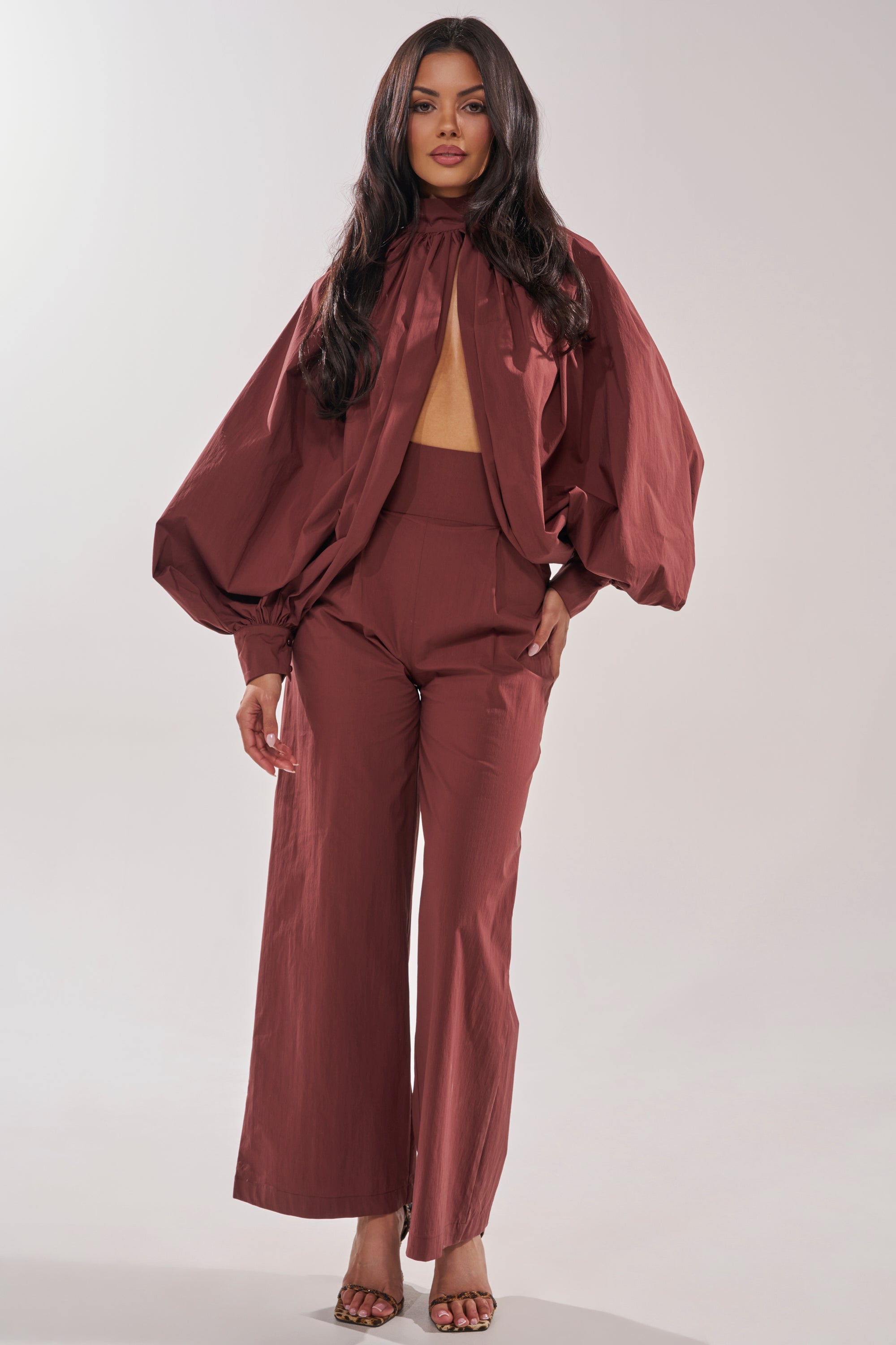 GOLD COAST WIDE LEG PALAZZO PANT IN BROWN
