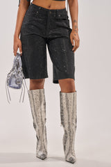 BLING BLING RHINESTONE BERMUDA DENIM SHORT IN BLACK